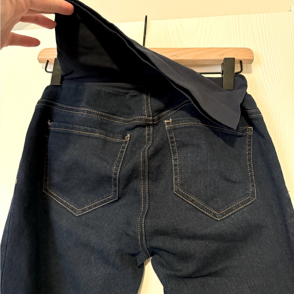Maternity jeans over the belly support dark blue denim
